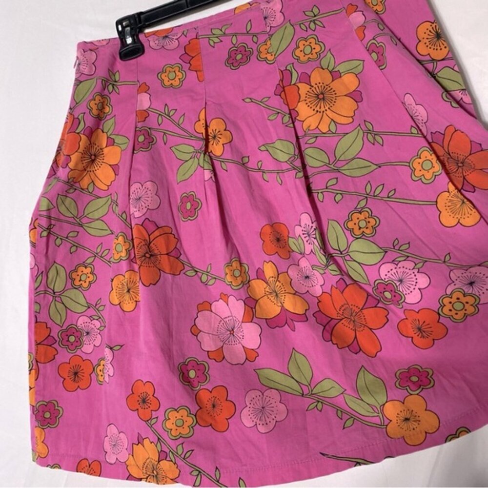 Vintage Y2K Smart Set Pink Orange Floral Pleated Front Skirt 10 - Picture 9 of 12
